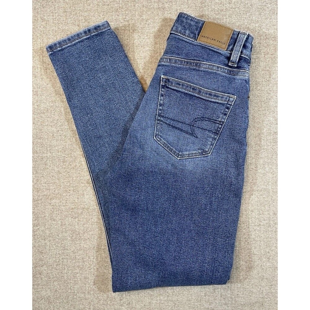 AMERICAN EAGLE Stretch High Rise Blue Denim Mom Jeans Women's Size 000 Regular